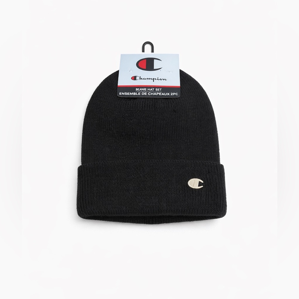 Champion Black and Grey Knit Beanie Set